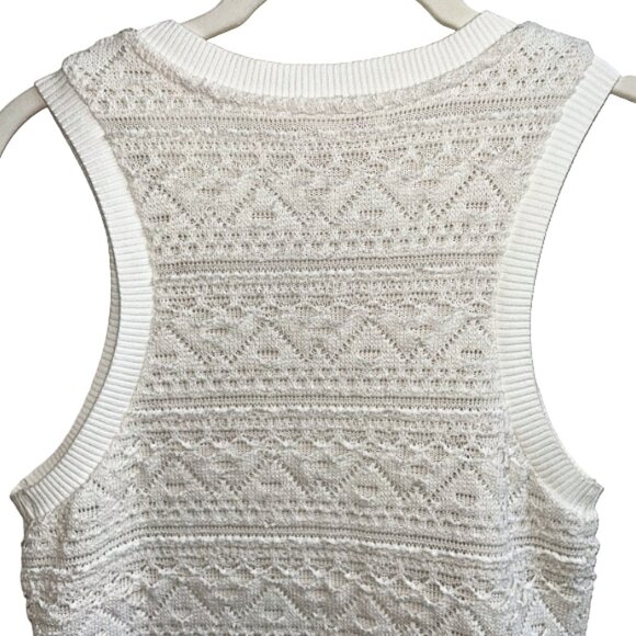 Anthropologie Sleeveless Textured Knit Shift Dress White Ivory Lace Pattern S - Picture 7 of 13